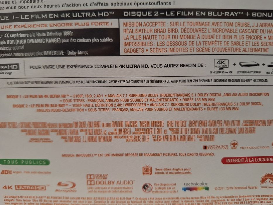 Mission Impossible 4 Ghost Protocol 4K UHD + Blu-ray Eng