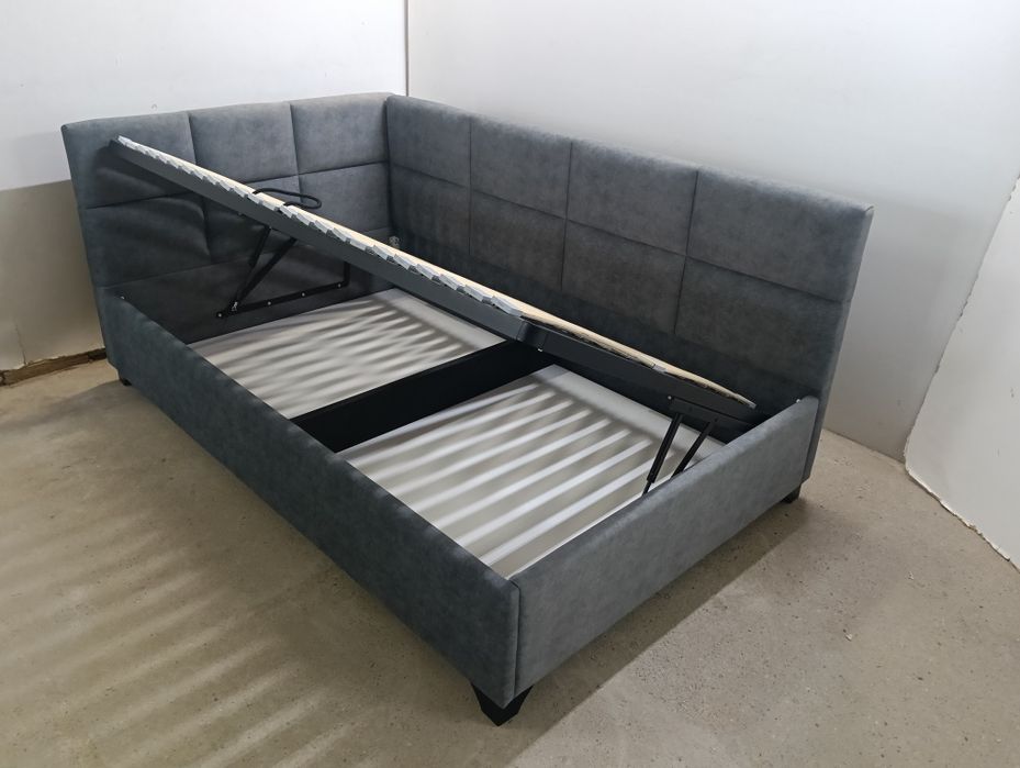 Łóżko Tapicerowane MłodzieżoweNarożne 90/200 StelażMetalowyPojemnik