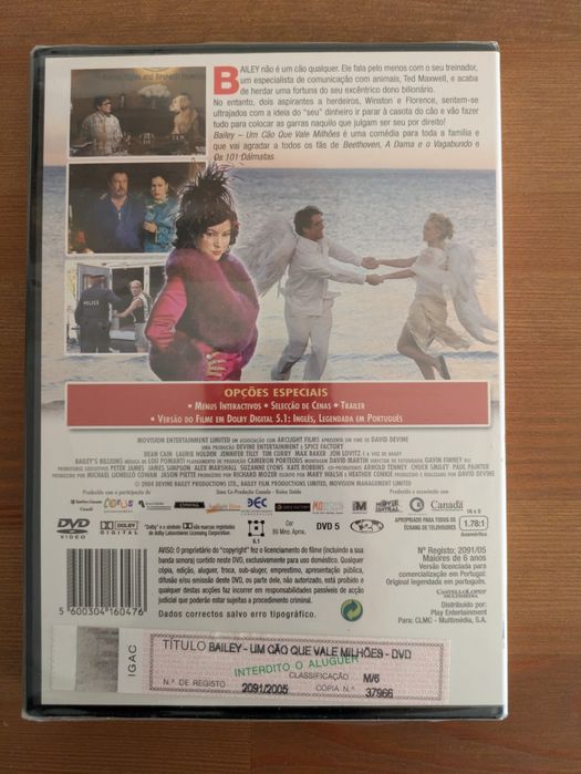 DVD NOVO e SELADO " Bailey Um cão que vale Milhões " 2005