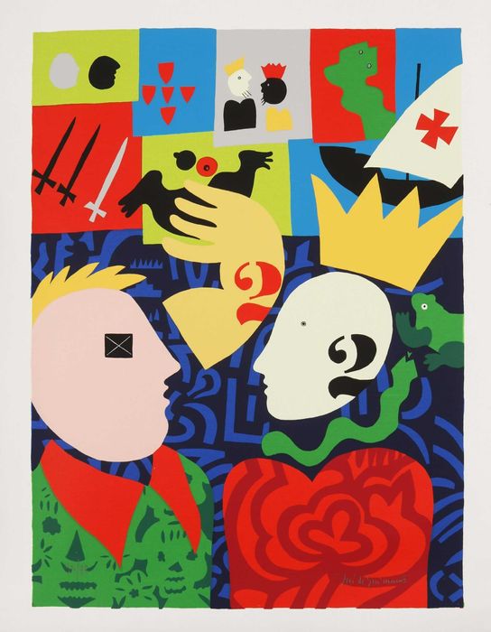 Espectacular e rara serigrafia de Camões e D. Sebastião