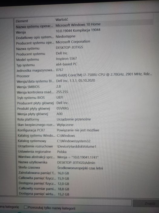 Laptop Dell 5567I71T16TV notebook Intel