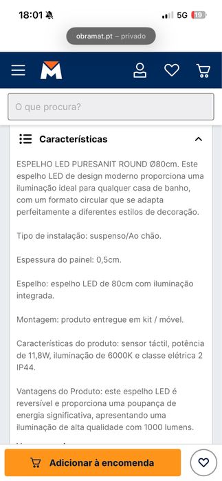 Espelho redondo com luz 80cm NOVO