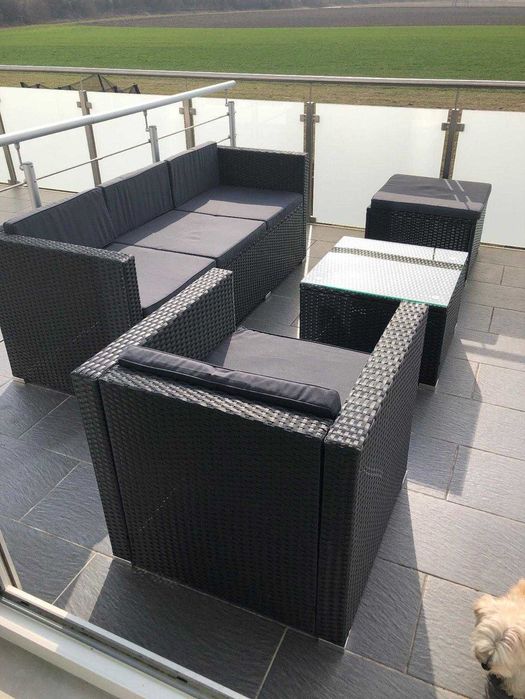 sofa kanapa Narożnik ogrodowy rattanowy z ratanu rattanu + stolik stół wysyłka 24H meble ogrodowe taras balkon ogród relax relaks ciemne odbiór