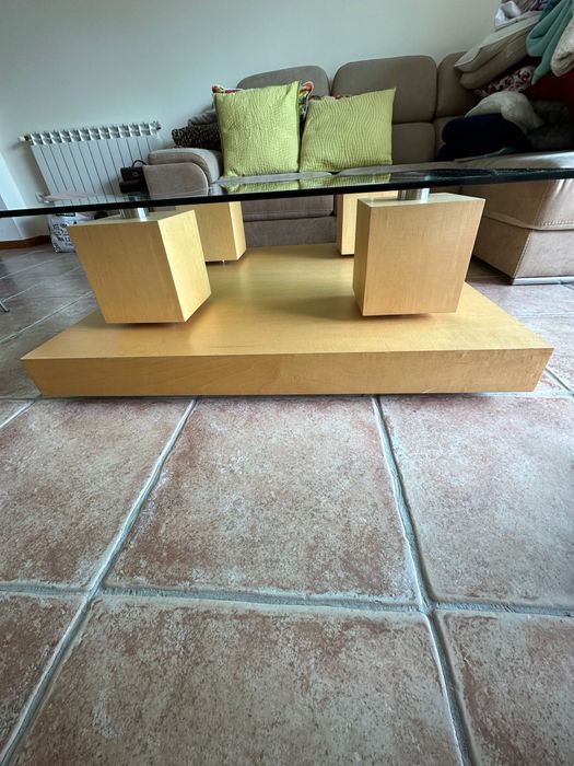 Mesa sala estar madeira e vidro