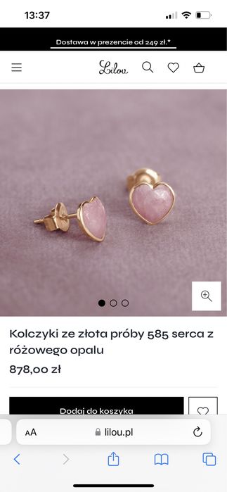 Kolczyki Lilou ze złota próby 585 serca z różowego opalu
