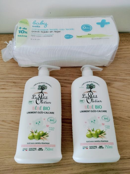 2 linimentos Le Petit Olivier 750ml + 200 compressas