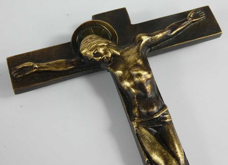 UNIKAT KRZYŻ krzyżyk krucyfiks 10,6 cm JEZUS bronze