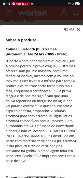 Coluna xtreme 4 jbl