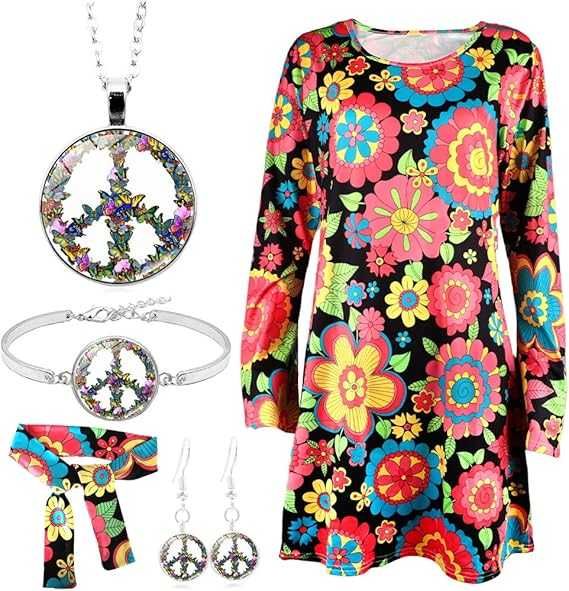 Kostium Hippiski, Lata 70, 5 Elementów, Rozmiar XL