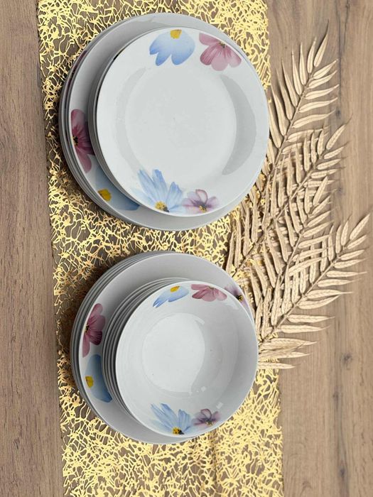 Nowe talerze Homelux zestaw serwis stokrotki 24 elementy komplet