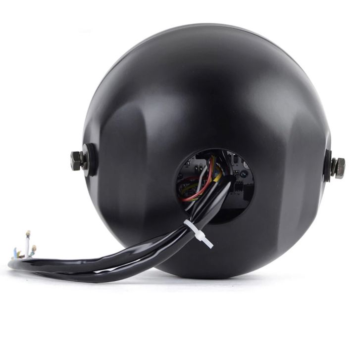 Farol Frontal LED 7 Pol com Piscas e Halo para Moto Cafe Racer