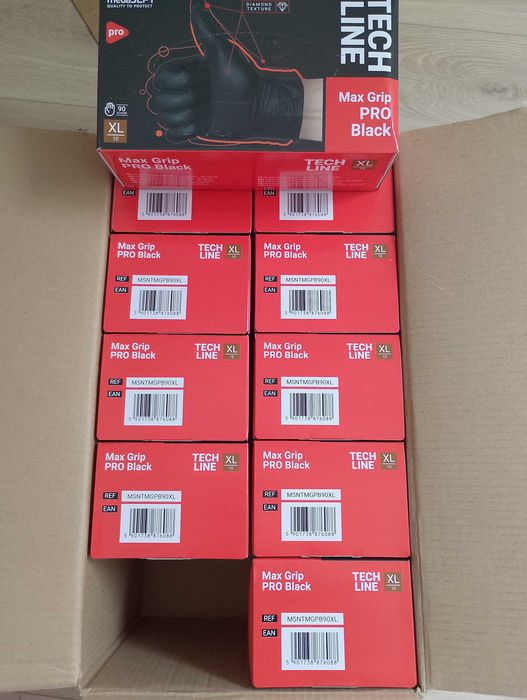 Max Grip Pro Black Rękawice Nitrylowe Czarne Tech Line XL