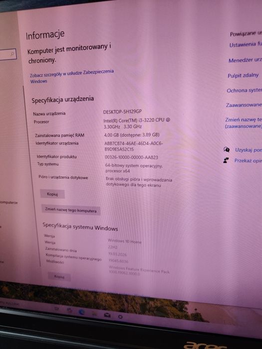 Komputer All in One Acer Veriton, dysk SSD