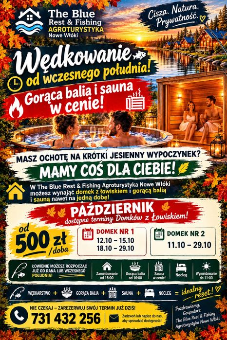 Domki nad wodą z prywatnym łowiskiem + balia + sauna | Warmia i Mazury | 10 osób