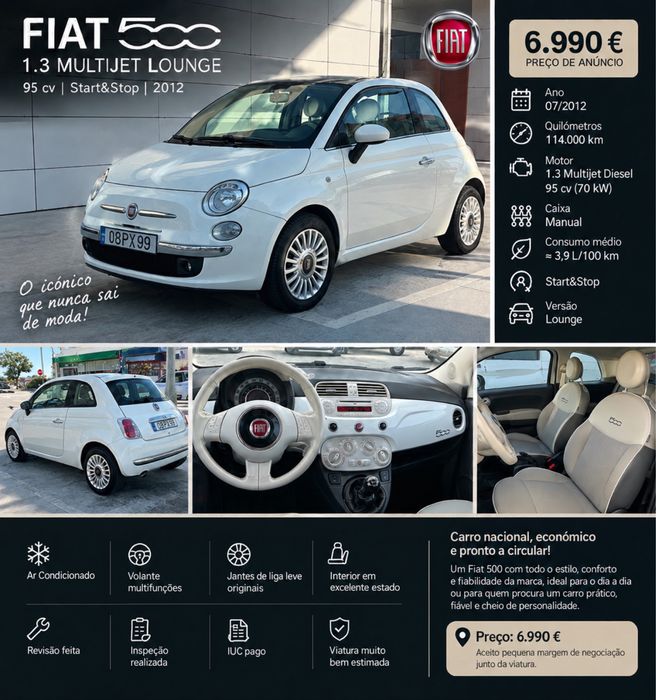Fiat 500 1.3 Multijet 95 CV 2012- Excelente estado