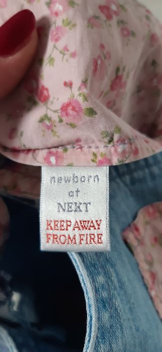 Sukienka jeansowa NEXT + dwie bluzeczki, rozmiar 62, 0-3 miesięcy