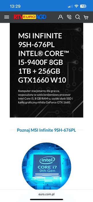 Komputer gamingowy stacjonarny MSI Infinite