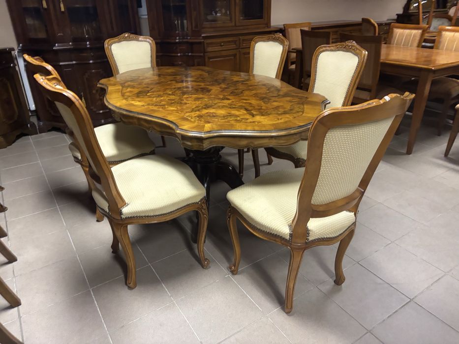 Włoski Stylowy Zestaw Stół 6 Krzeseł Meble stylowe ludwik rokoko