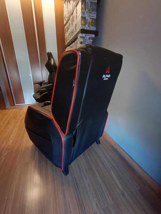 Cadeirão Gaming com suporte para pés, em preto e vermelho