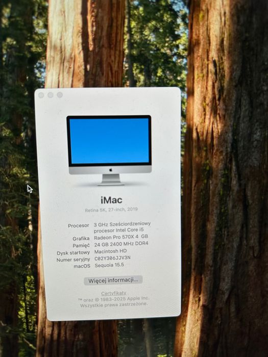 iMac 27インチ 2019 SSD1TB　Retina5k iMac (Retina 5K, 27-calowy, 2019 r.) - Dane techniczne