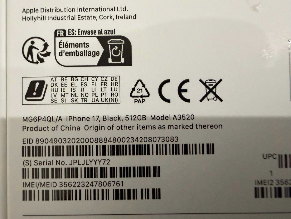 iPhone 17, Black, 512GB, A3520 (selado)