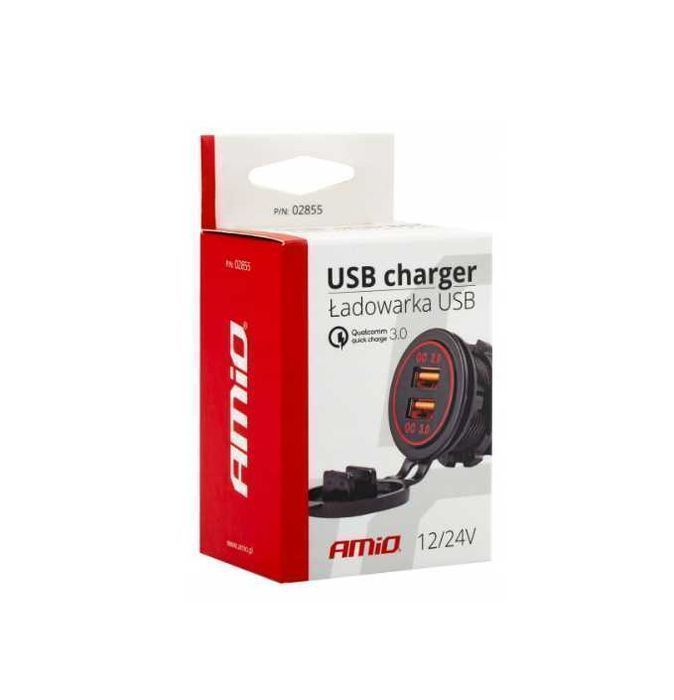 Wodoodporna szybka ładowarka samochodowa 2xUSB 12/24V QC