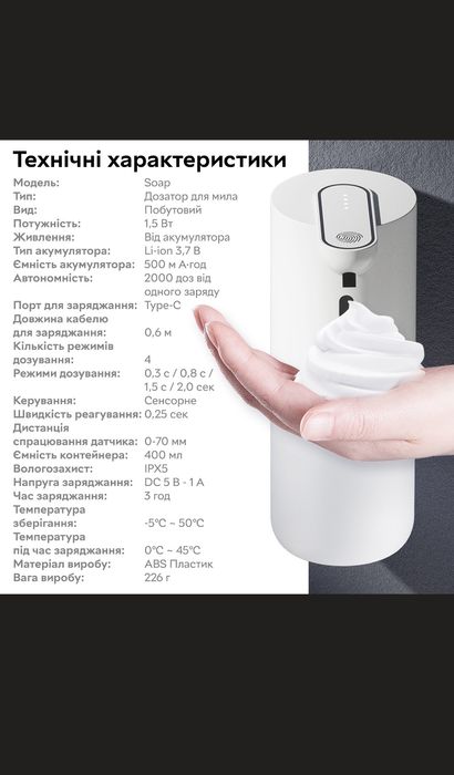 Сенсорний дозатор для рідкого мила RZTK Soap