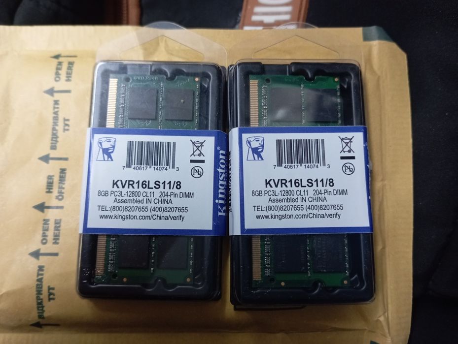 Kingston DDR3L 1.35V  2x8GB ОЗУ, оперативка для ноута