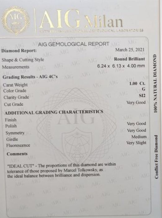 Diamante 1 Quilate com certificado AIG