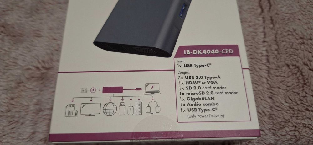 Stacja Dokująca ICY BOX USB-C - USB, HDMI, VGA, RJ-45, PD 100W IB-DK4040-CPD NEW