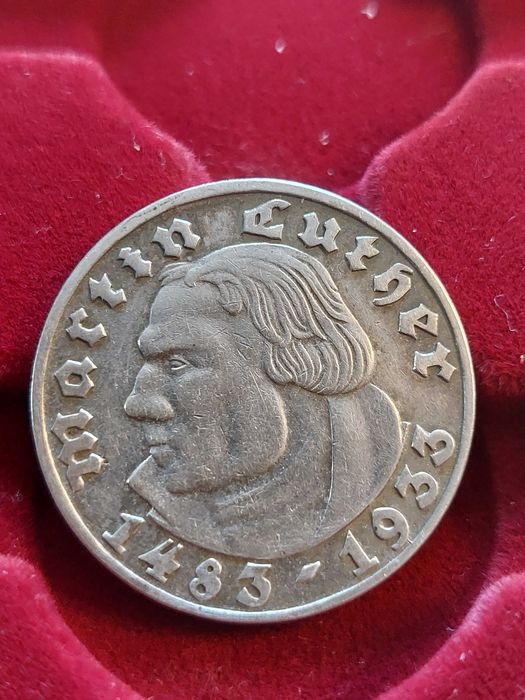 Monety srebrne 2 × 5 Reichsmark 1933 "Martin Luther" – srebro 900, cena za 2 sztuki