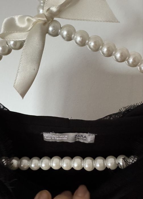 ZARA długa bluza z koronką S czarna kaptur