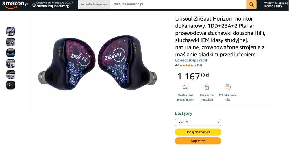 Słuchawki douszne Linsoul ZiiGaat Odyssey In-Ear HiFi hybrydowe Nowe