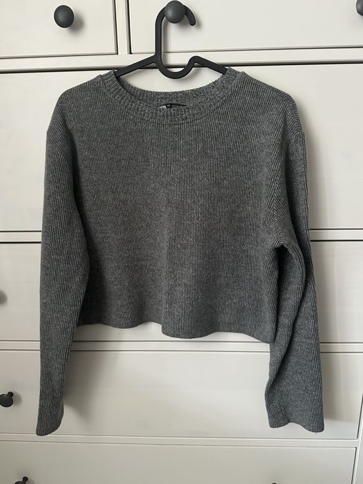 Szary prążkowany krótki sweter Zara 36 s / crop top