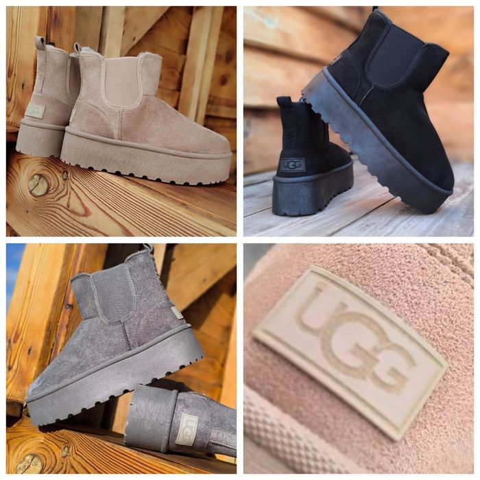 Жіночі угги черевики чоботи на платформі чорні сірі челсі ugg ботинки