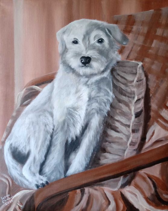 Portret psa i kota malowany na płótnie