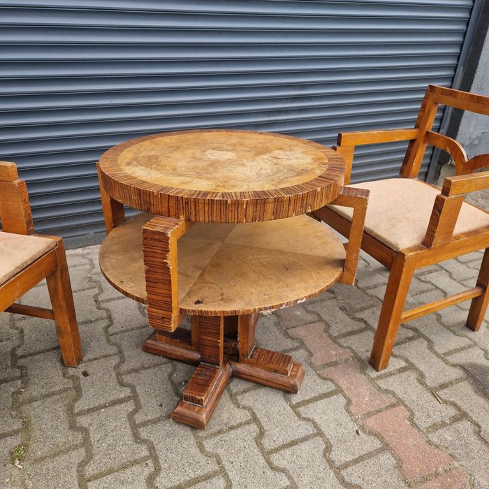 2 Fotele i stolik - polskie Art Deco , jesion