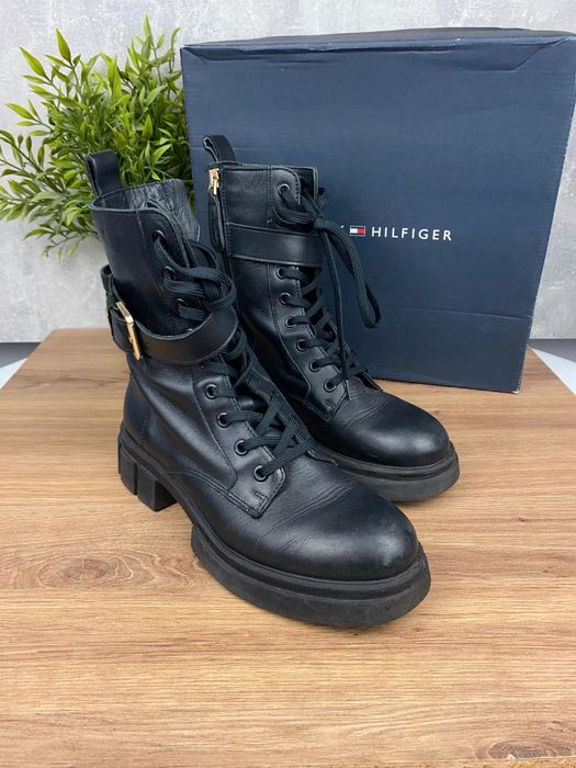 Buty Tommy Hilfiger Bikerboot r. 37 - czarne skórzane botki damskie