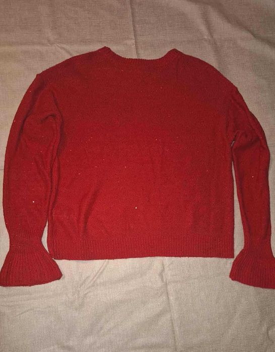DKNY Sweter Damski zdobiony Cekinami L Oryginalny Czerwony Super Stan