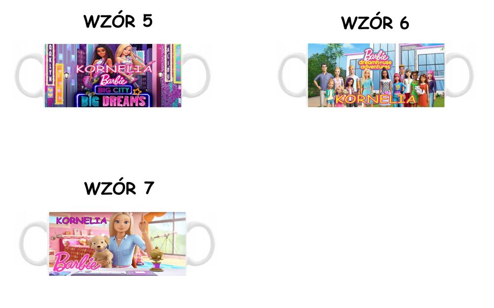 Kubek z nadrukiem Barbie + imię, różne wzory