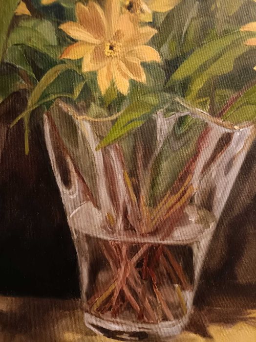 Kwiaty topinamburu, obraz olejny n juża płótnie, 56x60 cm