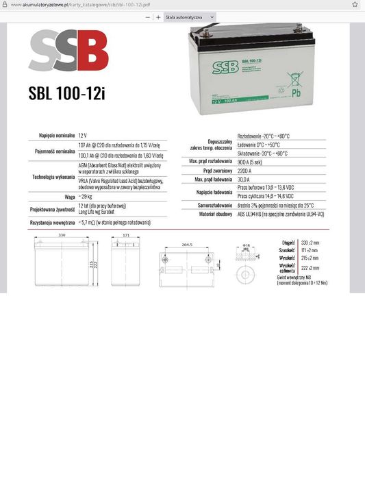 Aku SBL 100-12i 100Ah 12V AGM VRLA jak nowy, do  UPS FV, łodź, kamper,