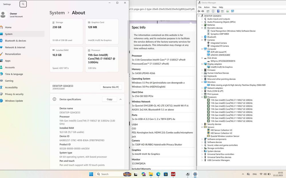 Ноутбук Lenovo ThinkPad X13 YOGA Gen 2 / Core I7 1185G7/ 16/ 256/ 2.5K