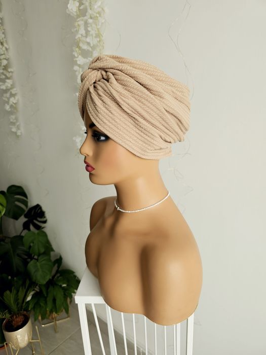 Turban czepek Mia beż nakrycie głowy podczas leczenia czapka