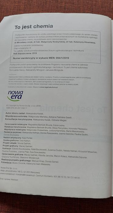 Nowa era - chemia - klasa 1 zakres podstawowy