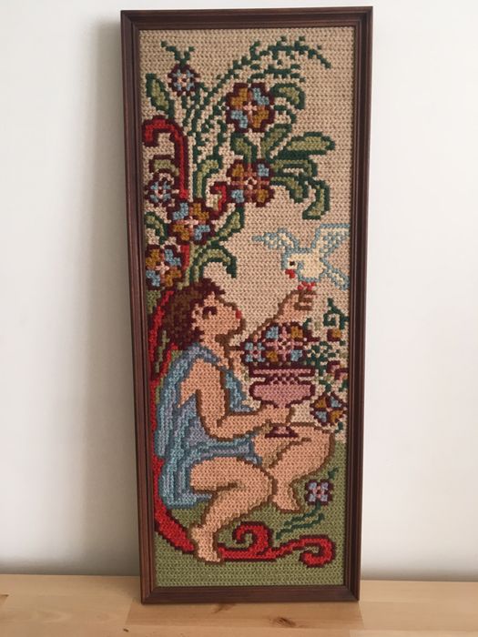 ORIGINAL - tapete arraiolos quadro de  Anjo pomba menino