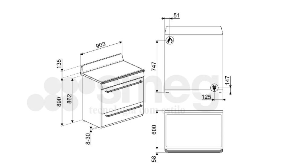 Fogão a gas novo da Smeg