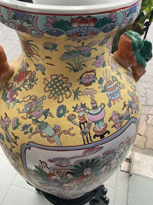 Vaso oriental kaolin clay blue pigment art work 79 cm discrição abaixo