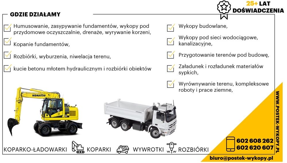 Koparko ładowarka, koparka, wywrotki, rozbiórki MARKI i okolice