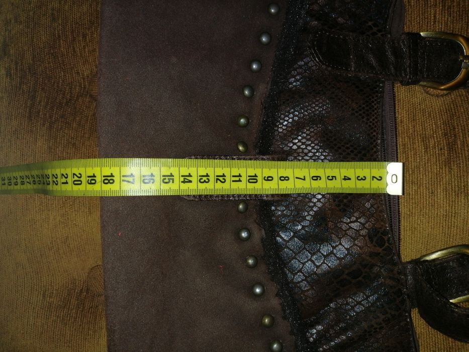 Сумка коричневая под замш с вставкой под змеиный принт